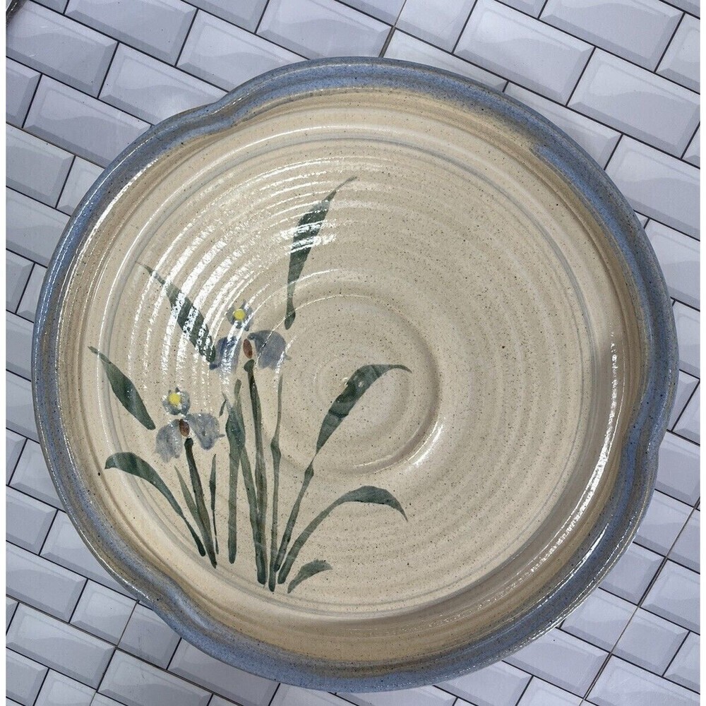 The Potters Gallery Pie Plate By Sue Taylor W/ Irises Modern Farmhouse